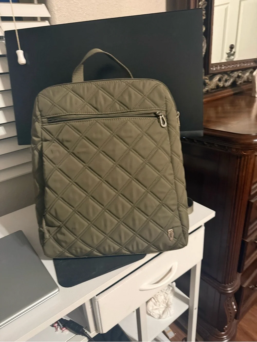Sakroots Olive Green Backpack Tote with Neutral Interior